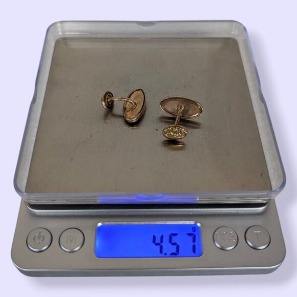 Antique Floral Etched Fixed Bean Back Cufflinks - Picture 5 of 5